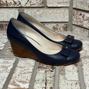 Cole Haan Adair Women's Navy Slip On Round Toe  Bow Wedges Size 8.5
